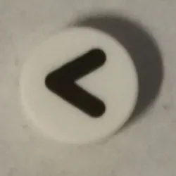 Tile, Round 1 x 1 with Black Eye Shut Tight / Letter V / Less Than Sign / Greater Than Sign (Thick Line) Pattern