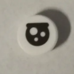 Tile, Round 1 x 1 with Black Circle Eye with White Spots and Partially Closed Straight Eyelid Pattern