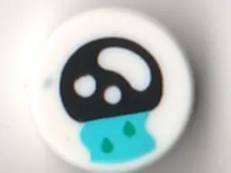 Tile, Round 1 x 1 with Black Eye with White Spots and Bean, Medium Azure Tear Stream with Dark Turquoise Drops Pattern