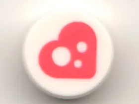 Tile, Round 1 x 1 with Coral Heart with White Spots Pattern