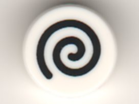 Tile, Round 1 x 1 with Black Spiral Small Pattern