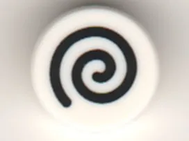 Tile, Round 1 x 1 with Black Spiral Small Pattern
