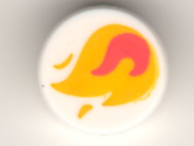 Tile, Round 1 x 1 with Yellow and Coral Flame Pattern