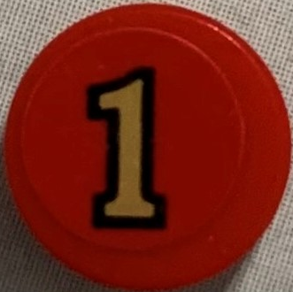 Tile, Round 1 x 1 with Gold Number 1 on Red Background Pattern (Sticker) - Set 71044