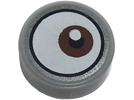 Tile, Round 1 x 1 with White Eye with Off-Center Reddish Brown Iris Pattern 2