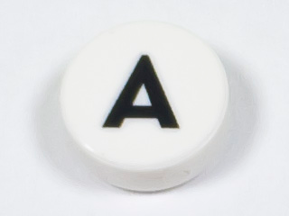 Tile, Round 1 x 1 with Black Capital Letter A Pattern