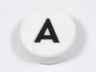 Tile, Round 1 x 1 with Black Capital Letter A Pattern