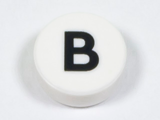 Tile, Round 1 x 1 with Black Capital Letter B Pattern