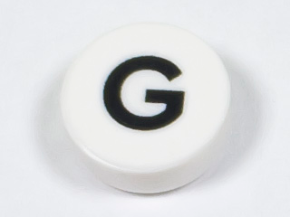 Tile, Round 1 x 1 with Black Capital Letter G Pattern