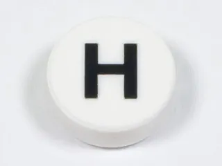Tile, Round 1 x 1 with Black Capital Letter H Pattern