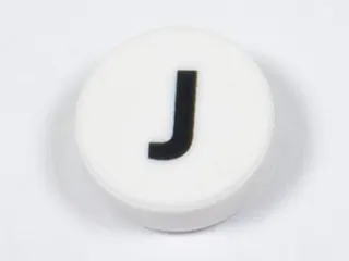 Tile, Round 1 x 1 with Black Capital Letter J Pattern