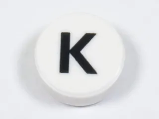 Tile, Round 1 x 1 with Black Capital Letter K Pattern