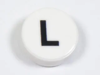 Tile, Round 1 x 1 with Black Capital Letter L Pattern
