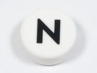 Tile, Round 1 x 1 with Black Capital Letter N Pattern
