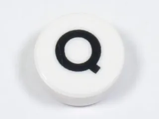 Tile, Round 1 x 1 with Black Capital Letter Q Pattern