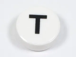 Tile, Round 1 x 1 with Black Capital Letter T Pattern