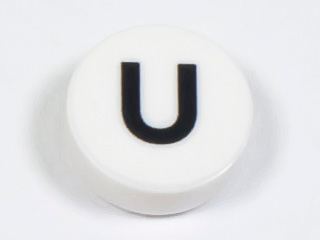 Tile, Round 1 x 1 with Black Capital Letter U Pattern