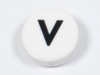 Tile, Round 1 x 1 with Black Capital Letter V Pattern