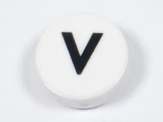 Tile, Round 1 x 1 with Black Capital Letter V Pattern