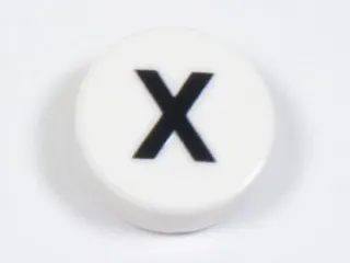 Tile, Round 1 x 1 with Black Capital Letter X Pattern