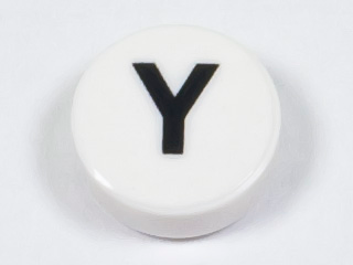 Tile, Round 1 x 1 with Black Capital Letter Y Pattern