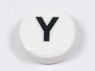 Tile, Round 1 x 1 with Black Capital Letter Y Pattern
