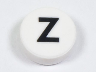 Tile, Round 1 x 1 with Black Capital Letter Z Pattern