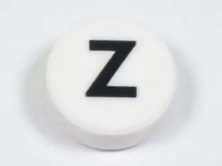 Tile, Round 1 x 1 with Black Capital Letter Z Pattern