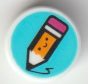 Tile, Round 1 x 1 with Bright Light Orange Pencil with Magenta Eraser and Black Eyes and Smile on Medium Azure Background Pattern