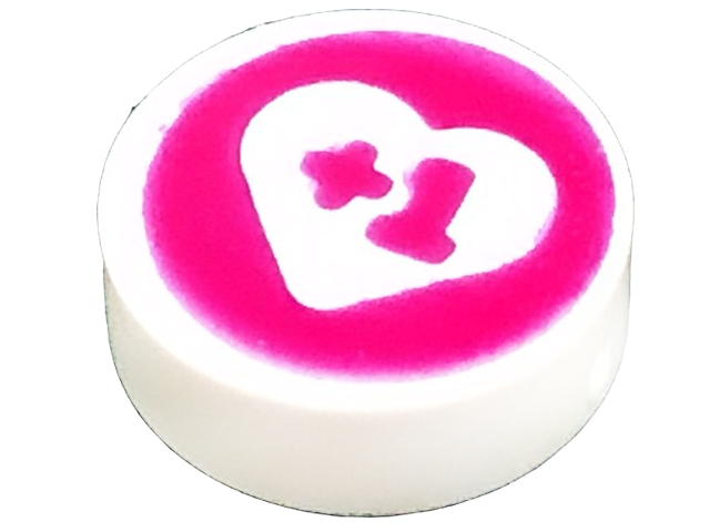 Tile, Round 1 x 1 with '+1' in Heart on Magenta Background Pattern