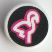 Tile, Round 1 x 1 with Magenta and White Flamingo Profile on Black Background Pattern