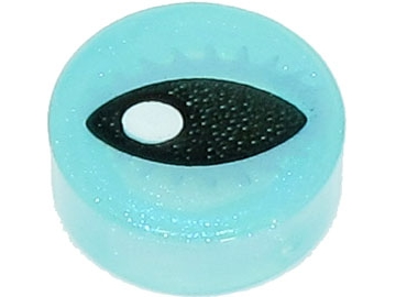 Tile, Round 1 x 1 with Black Eye with White Glint and Metallic Light Blue Eyelashes Pattern