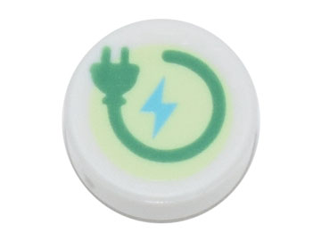 Tile, Round 1 x 1 with Green Electric Power Plug and Medium Azure Lightning Bolt on Yellowish Green Background Pattern