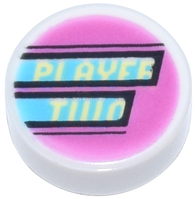 Tile, Round 1 x 1 with Bright Light Yellow 'PLAYER TWO' and Medium Azure Stripes on Dark Pink Background Pattern
