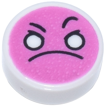Tile, Round 1 x 1 with Emoji, Dark Pink Angry Face, White Eyes, and Black Frown and Eyebrows Pattern