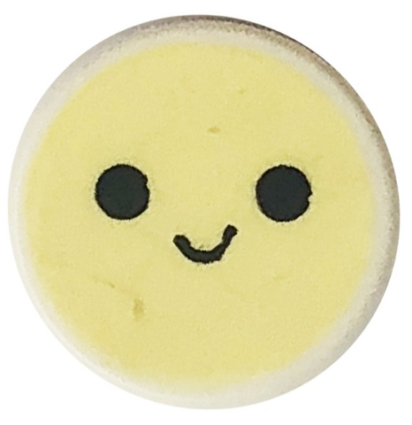 Tile, Round 1 x 1 with Emoji, Bright Light Yellow Happy Face, and Black Eyes and Smile Pattern