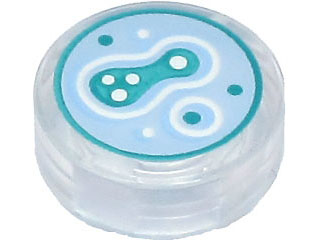 Tile, Round 1 x 1 with Bright Light Blue, Dark Turquoise, and White Cell Culture in Petri Dish Pattern