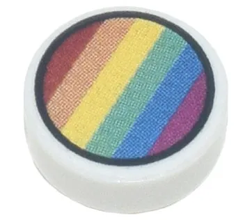Tile, Round 1 x 1 with Rainbow Stripes in Black Circle Pattern