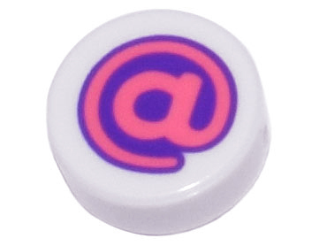 Tile, Round 1 x 1 with Coral At Sign (@) on Dark Purple Background Pattern