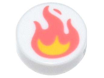 Tile, Round 1 x 1 with Coral and Yellow Flame Pattern