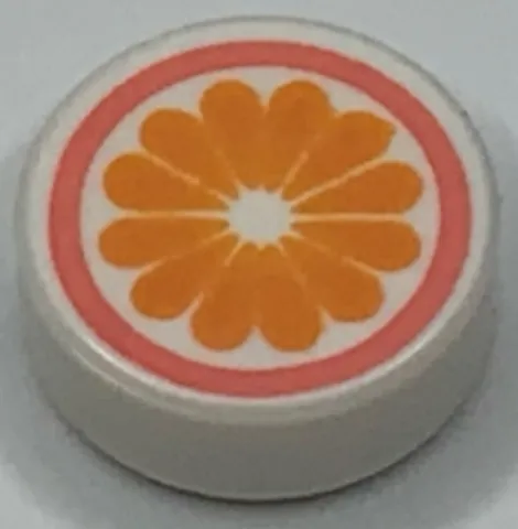 Tile, Round 1 x 1 with Orange Flower in Coral Circle Pattern