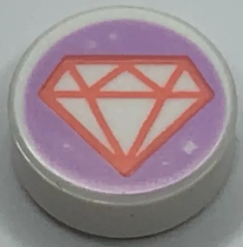 Tile, Round 1 x 1 with Coral Jewel Outline and Sparkles on Lavender Background Pattern