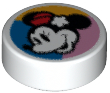Tile, Round 1 x 1 with Minnie Mouse Head Profile with Red Hat on Blue, Bright Light Orange, and Bright Pink Background Pattern