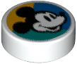 Tile, Round 1 x 1 with Mickey Mouse Head Profile on Blue, Bright Light Orange, and Dark Turquoise Background Pattern