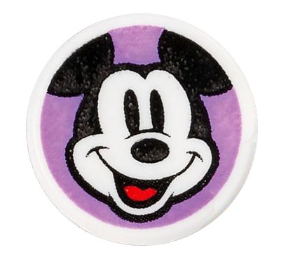 Tile, Round 1 x 1 with Mickey Mouse Head with Red Tongue on Medium Lavender Background Pattern