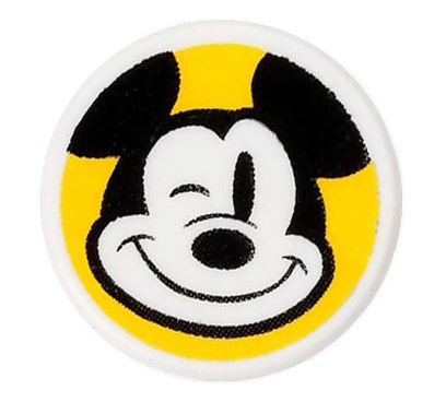 Tile, Round 1 x 1 with Mickey Mouse Head Winking on Yellow Background Pattern
