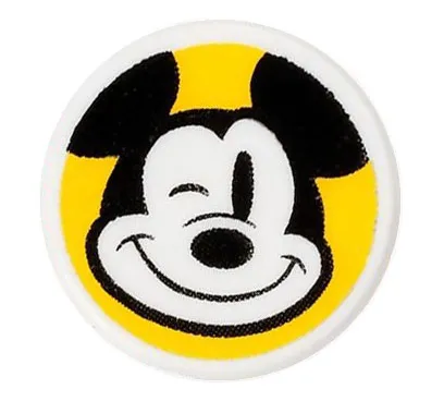 Tile, Round 1 x 1 with Mickey Mouse Head Winking on Yellow Background Pattern