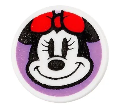 Tile, Round 1 x 1 with Minnie Mouse Head Smiling with Red Bow on Medium Lavender Background Pattern