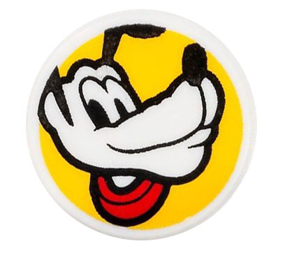 Tile, Round 1 x 1 with Pluto Head with Red Collar on Yellow Background Pattern