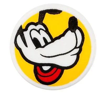 Tile, Round 1 x 1 with Pluto Head with Red Collar on Yellow Background Pattern